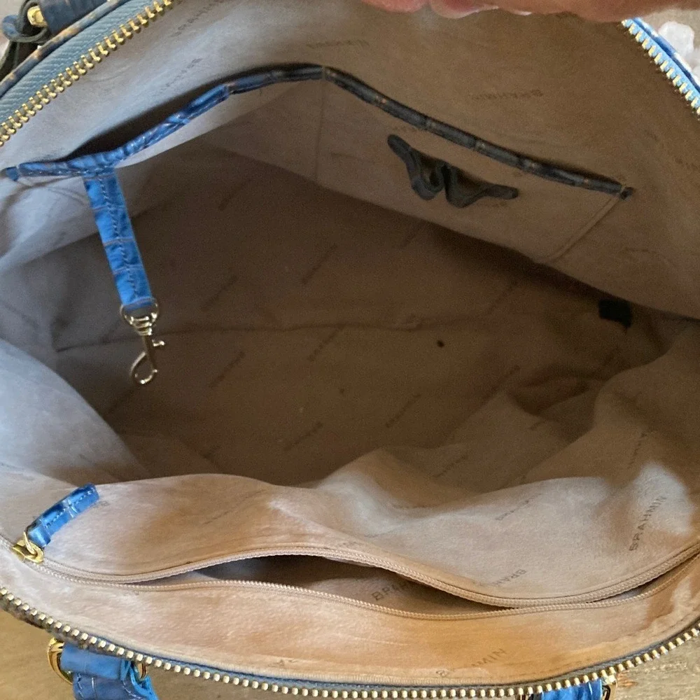 Brahmin Womens Large Duxbury Satchel Purse Blue Gold Metallic Croc Embossed‎